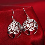 Sterling Silver Plated Earrings Drop Dangle Fish Hook Tree Of Life .96" L407