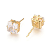 Stud Earrings 316 Stainless Steel Zirconia Square 18K Gold 16x7mm 0.7mm Z423