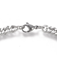 Stainless Steel Cuban Link Chain Bracelet Lobster Silver 22cm(8-5/8 inches) Z115