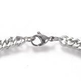 Stainless Steel Cuban Link Chain Bracelet Lobster Silver 22cm(8-5/8 inches) Z115