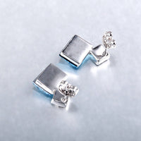 Platinum Plated Earrings  Stud AAA Zirconia Blue Push Back Clasp L681