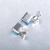 Platinum Plated Earrings  Stud AAA Zirconia Blue Push Back Clasp L681