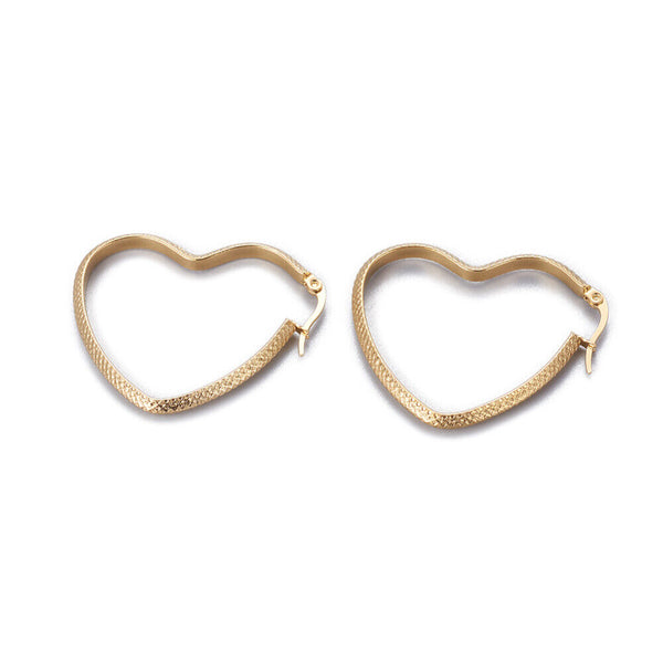 201 Stainless Steel Hoop Earrings Heart Gold 43x33x3mm Pin 1.4mm  P572