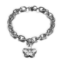 Stainless Steel Charm Bracelet Lobster Flower Silver 8" Inch Z69