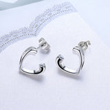 Sterling Silver Plated Earrings Stud Push Back Heart .6" L334