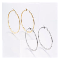 Stainless Steel Hoop Earrings Stainless Steel Gold Silver 1.8" Inch 1mm P205