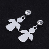 Stainless Steel Dangle Stud Earrings Zirconia Angel Silver 21mm 0.8mm Z370