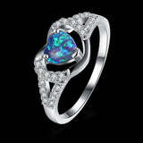 Platinum Plated Ring Womens Halo Heart AAA Zirconia Opal Stone Blue B516