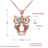 Rose Gold Plated Necklace Pendant Owl Zirconia Blue 19 Inches 1MM Lobster B155