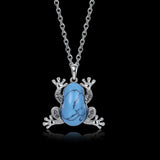 Platinum Plated Necklace Pendant Drop Frog Kallaite Blue 20" 1MM Lobster B195