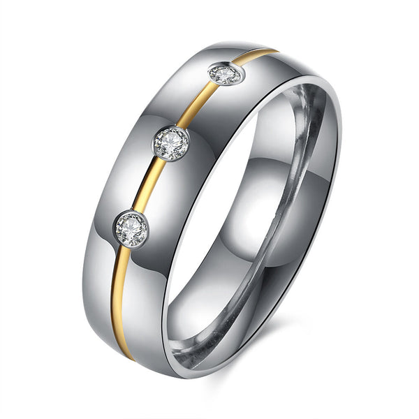 Stainless Steel Band Fashion Wedding Ring AAA Zirconia Men's Unisex B470