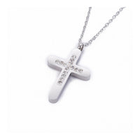 Stainless Steel Pendant Necklace Polymer Clay Zirconia Cross Silver 18" A213