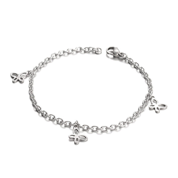 Stainless Steel Butterfly Charm Bracelet Chain Lobster Silver  7.8" 3mm A105