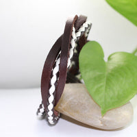 Genuine Leather Bracelet Men's Unisex Braided Wrap Tribal Brown White H195