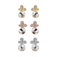 Rose Gold Platinum Plated Earrings Stud AAA Zirconia Push Back .4" L296