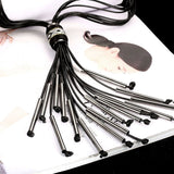 PU Leather Black Beads Long Necklace L85