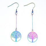 Stainless Steel Electroplated Dangle Earrings Tree of Life Purple 72mm P746
