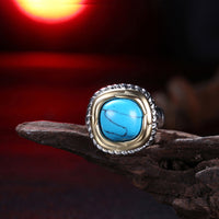 Platinum Plated Halo Ring Womens Gold Kallaite Stone Blue B505