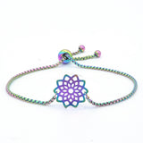 Adjustable Stainless Steel Slider Bracelet Bracelet Box Flower Rainbow 9.6" Z224