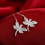 Sterling Silver Plated Earrings AAA Zirconia Fish Hook Dragonfly .76" L330