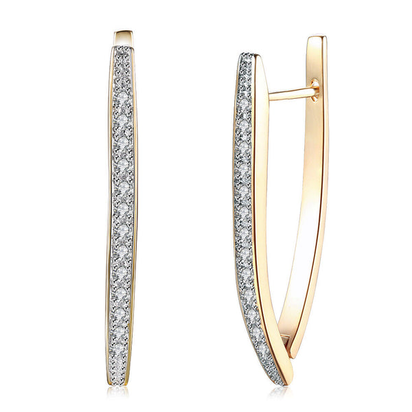 Yellow Gold Plated Earrings Hoop Huggies AAA Zirconia Latch Back Clasp L560