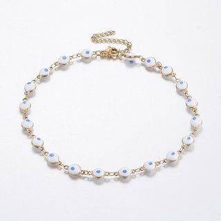 Stainless Steel Anklets Enamel Evil Eye White Blue Bracelet Adjustable Size P222