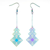 201 Stainless Steel Dangle Earrings Purrple Electroplated Rhombus 91mm P688