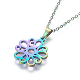 Stainless Steel Set Stud Earring Pendant Necklace Flower 17.7" Pin 0.8mm P489