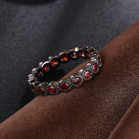 Platinum Black Gun Gunmetal Ring Band Plain Womens AAA Zirconia Black Red B533