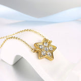 Yellow Gold Plated Necklace Pendant Star Zirconia 20 Inches 1MM Lobster B175