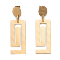 Stainless Steel Dangle Stud Earrings Laser Cut Rectangle Gold 60mm 0.8mm Z338