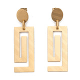 Stainless Steel Dangle Stud Earrings Laser Cut Rectangle Gold 60mm 0.8mm Z338