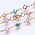 Stainless Steel Chain Necklace Enamel Lobster Clasp Flower Evil Eye 17.7" P109