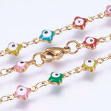 Stainless Steel Chain Necklace Enamel Lobster Clasp Flower Evil Eye 17.7" P109