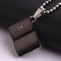 316L Stainless Steel Pendant 1.00 X0.69 Inch Book Silver  Necklace 22" B42