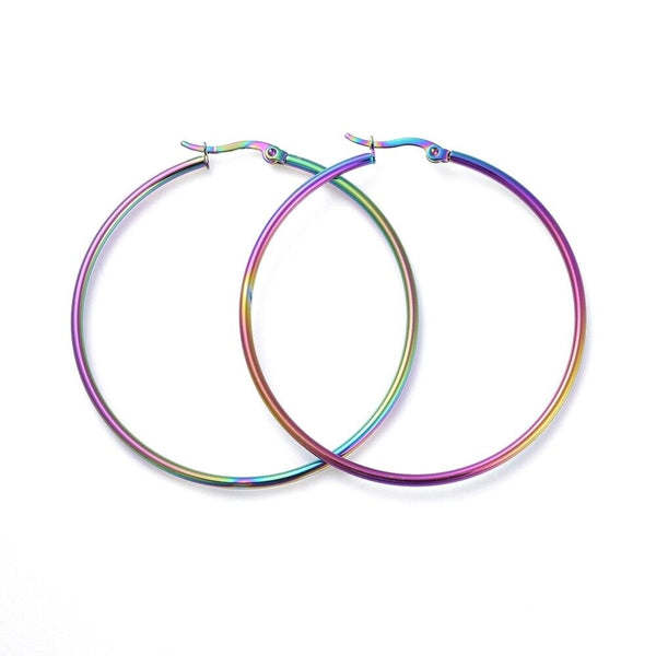 304 Stainless Steel Hoop Earrings Ring Multicolor 55x2mm pin 0.6x1mm P334