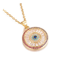 Stainless Steel Pendant Necklace Cubic Zirconia Pendants Eye Gold 17" Z445