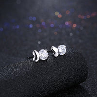 Sterling Silver Plated  Earrings  Stud AAA Zirconia  Push Back Clasp L799