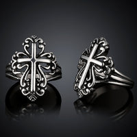 Stainless Steel  Antique Gothic Biker Tribal Ring Black Men's Unisex Cross B172