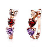 Rose Gold Plated Earrings  AAA Zirconia Latch Back Hearts .2" L275