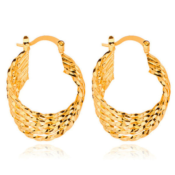 Gold Plated Earrings Geometric Hoop Women's Latch Back L146