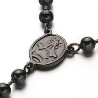 Stainless Steel Rosary Bead Necklace Cross Pendant Black 23.6"(60cm) 4mm P41