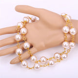 Gold Plated Necklace Pink Pearl Women's Lobster Clasp L119