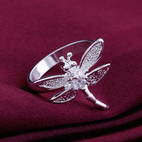 Sterling Silver Plated Butterfly Dragonfly Ring Size 8 B5