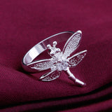 Sterling Silver Plated Butterfly Dragonfly Ring Size 8 B5