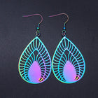 201 Stainless Steel Dangle Earrings Teardrop Multi-color 76x35mm  0.7mm P193