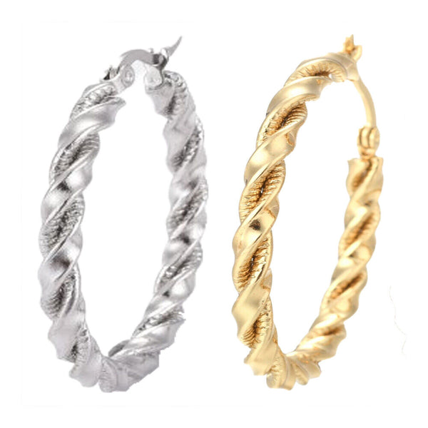 Stainless Steel Hoop Earring Hypoallergenic Ear Nut Twisted Ring Gold  Z285