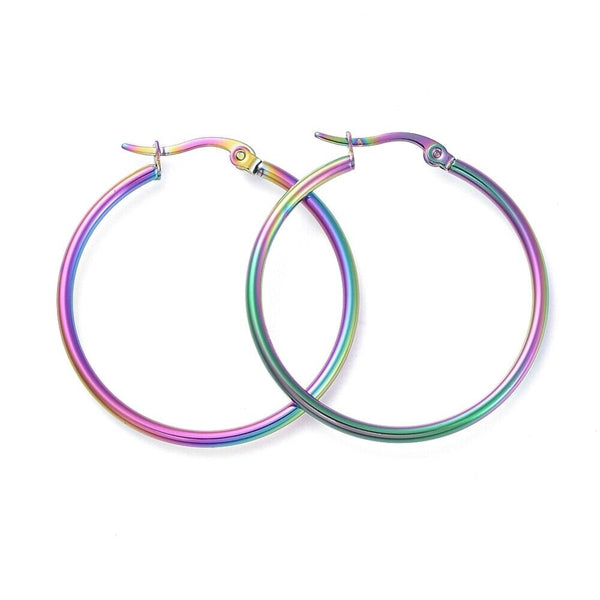 304 Stainless Steel Hoop Earrings Ring Multi- 35.5x2mm pin 0.6x1mm P337