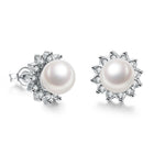 Platinum Plated Purple Fuchsia Earrings Stud Synthetic Pearl Push Back l165