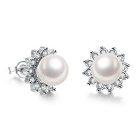 Platinum Plated Purple Fuchsia Earrings Stud Synthetic Pearl Push Back l165